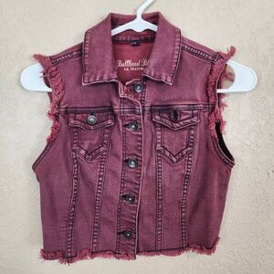 Bullhead Black Red Wash Light Denim Crop Top Small (4828)